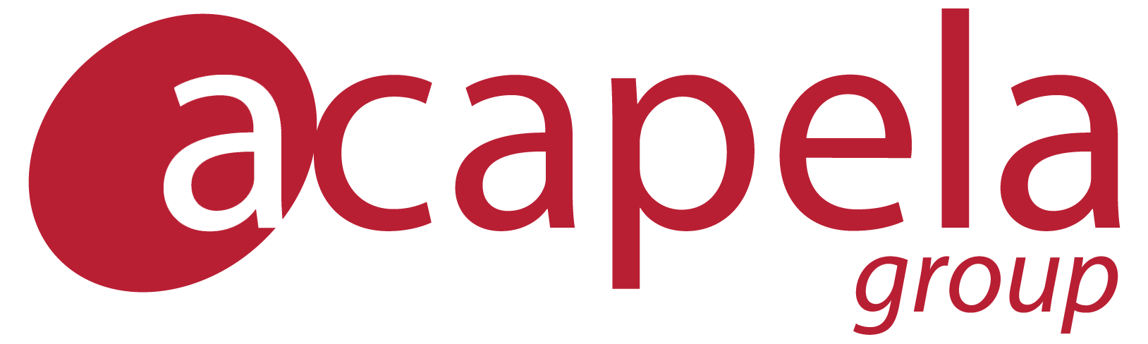 text reads 'acapela group' with a in a red ovoid